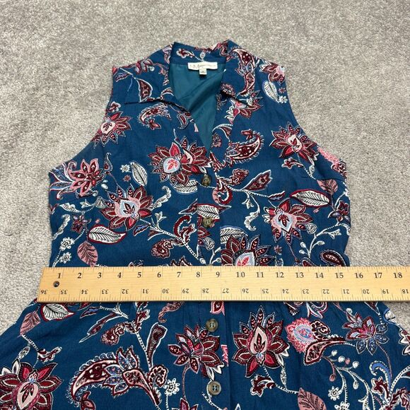 Neiman Marcus Paisley Floral A-Line Midi Dress Women Medium Button Down Collared - Picture 10 of 15